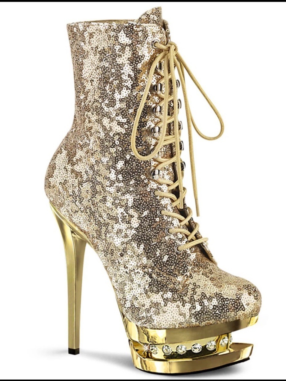 Pleaser Blondie-R 1020 Gold Sequin Platform Booties Size 8